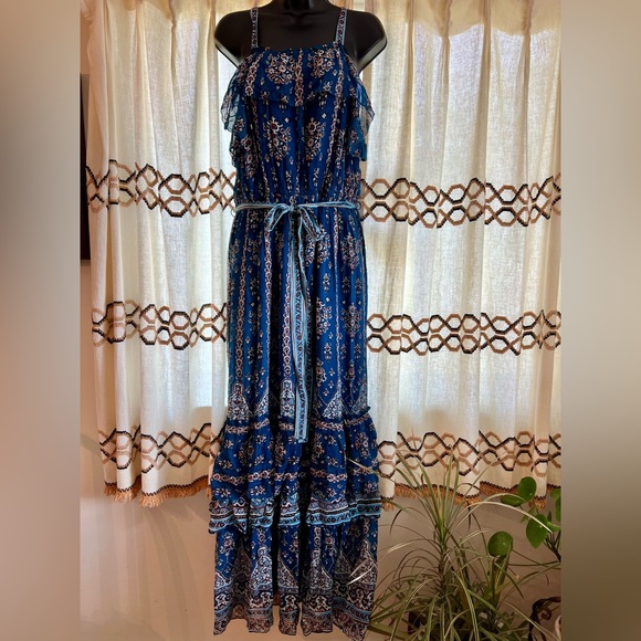 Anthropologie Sasha ruffled maxi dress💙🤍🩵 - Picture 2 of 13
